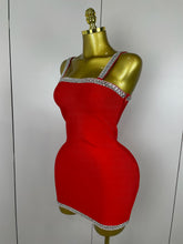 2025 Women Celebrity Luxury Sexy Summer Square Collar Red Crystal Mini Bandage Dress Knitted Elegant Evening Club Party Outfit